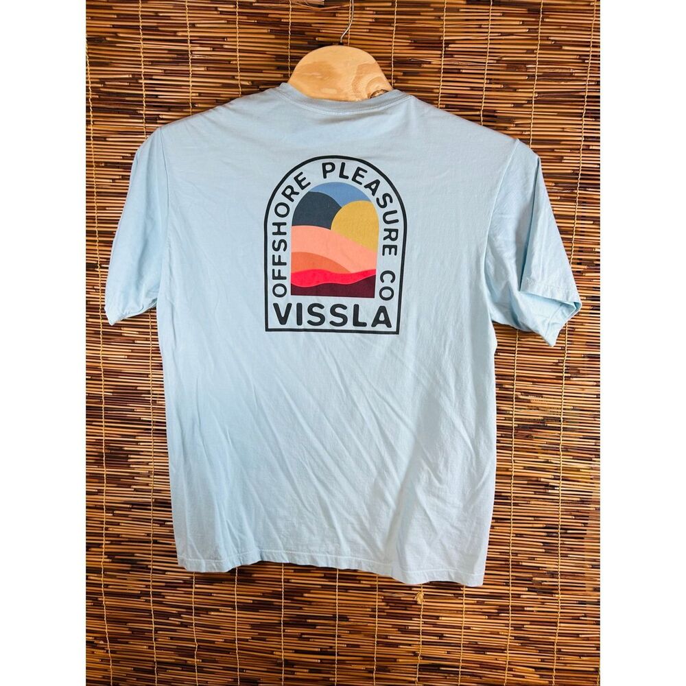 Vissla Shirt Mens XL Lt Blue Surf Co Sun Graphic Pocket Tee Offshore Pleasures